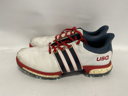 Vist Large View of Product Image Which is Used Adidas Mens Golf Shoes White/Red/Navy Senior 9.5