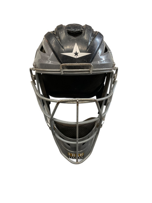 Vist Large View of Product Image Which is Used All-Star BLUE/GRAY Batting Helmet w/Mask Grey And Navy Blue LG
