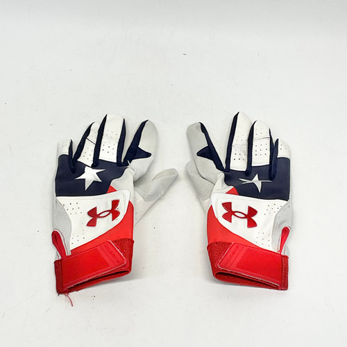 Vist Large View of Product Image Which is Used Under Armour BB/SB Batting Gloves Navy Blue And Red MD