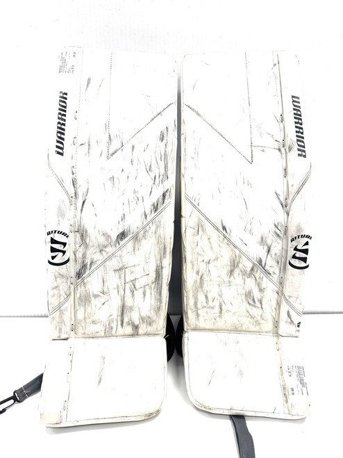 Vist Large View of Product Image Which is Used Warrior RG6 E+ Goalie Leg Pads Junior White 30"