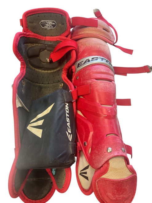 Vist Large View of Product Image Which is Used Easton SHIN GAURD W KNEE SAVERS Catchers Leg Guards Red Youth
