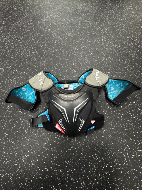 Vist Large View of Product Image Which is Used Maverik EKG CHEST PAD Lacrosse Shoulder Pads Black LG