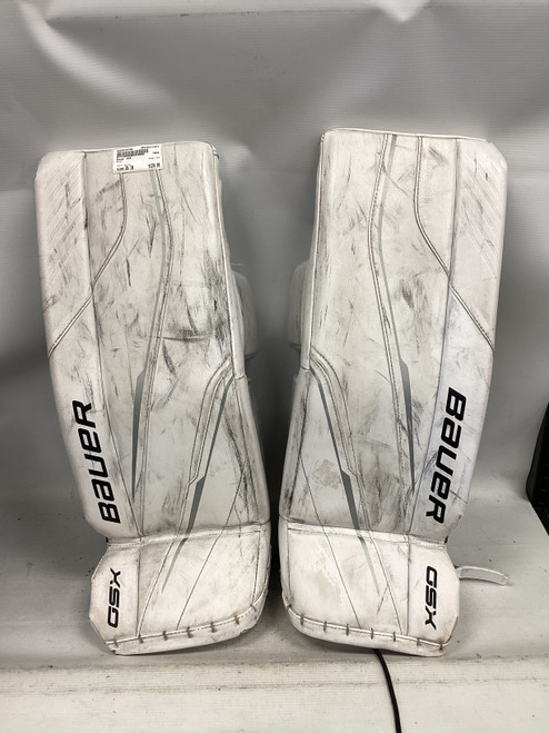 Vist Large View of Product Image Which is Used Bauer GSX Goalie Leg Pads Junior White 26"