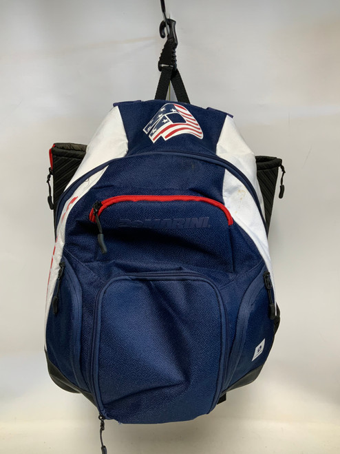 Vist Large View of Product Image Which is Used Demarini DOUBLE BAT BB/SB Player Backpack White/Red/Navy