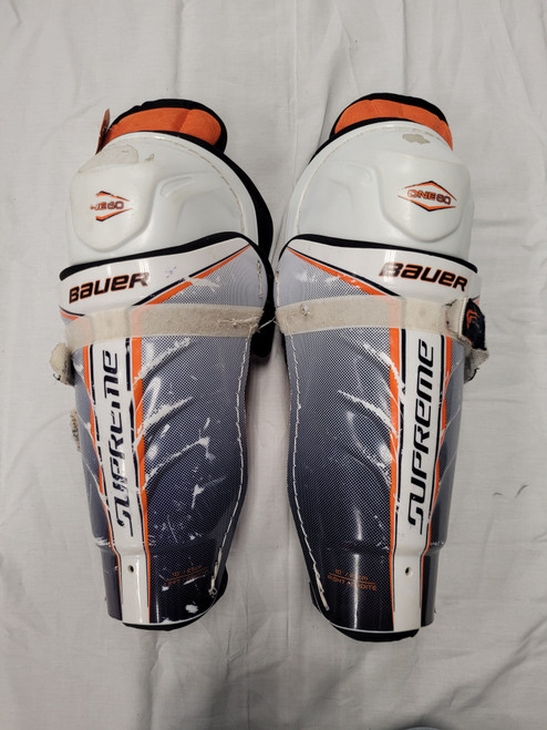 Vist Large View of Product Image Which is Used Bauer ONE 60 Junior Shin Guards White 10"
