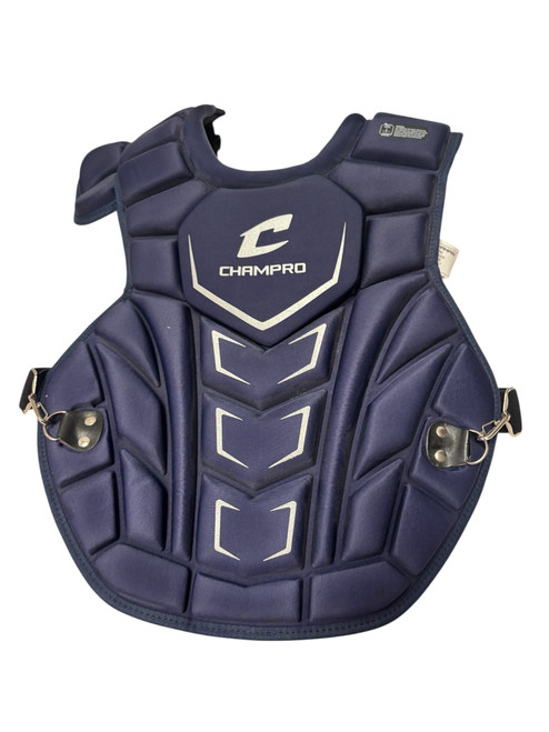Vist Large View of Product Image Which is Used Champro OPTIMUS MVP Plus CPN2 Adult Baseball NOCSAE Catchers Chest Protector Navy Blue
