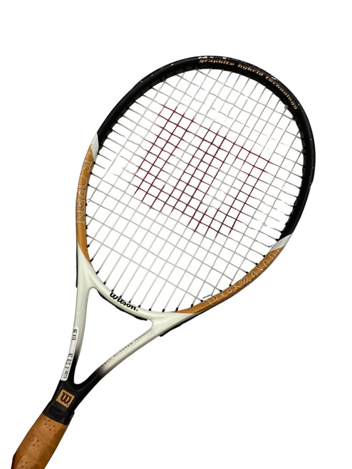 Vist Large View of Product Image Which is Used Wilson US OPEN Adult Tennis Racquet Orange 4 3/8"