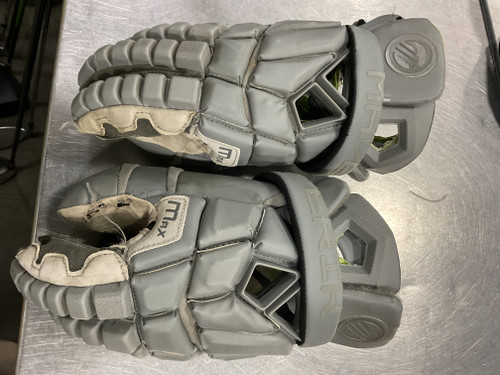 Vist Large View of Product Image Which is Used Maverik MAX Lacrosse Gloves Mens Grey LG