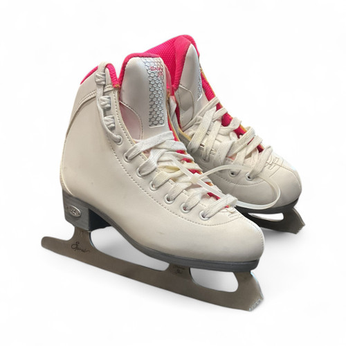 Vist Large View of Product Image Which is Used Riedell SPARKLE 18 SZ 1 Girls Figure Skate White And Pink Junior 01