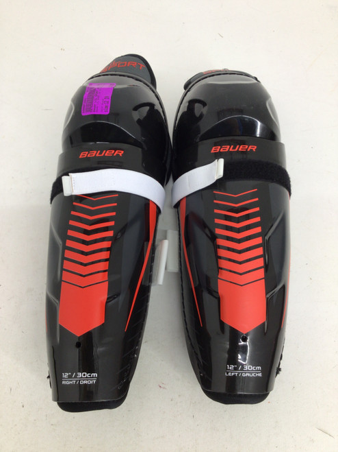 Vist Large View of Product Image Which is Used Bauer LIL SPORT JR 12 IN SHIN GUARDS Junior Shin Guards Black 12"