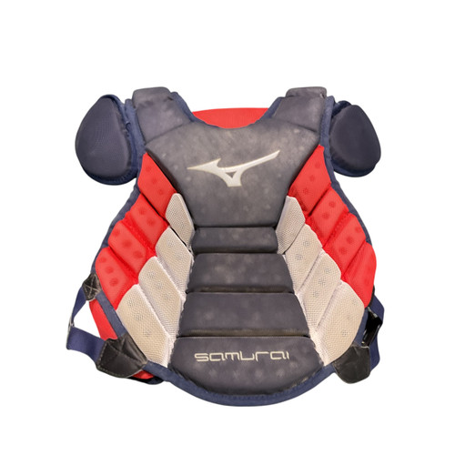 Vist Large View of Product Image Which is Used Mizuno SAMURAI Catchers Chest Protector Navy Blue Youth