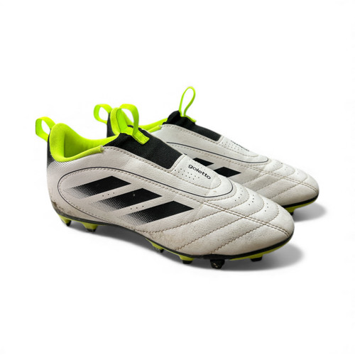 Vist Large View of Product Image Which is Used Adidas Soccer Cleats White And Optic Yellow Junior 02.5