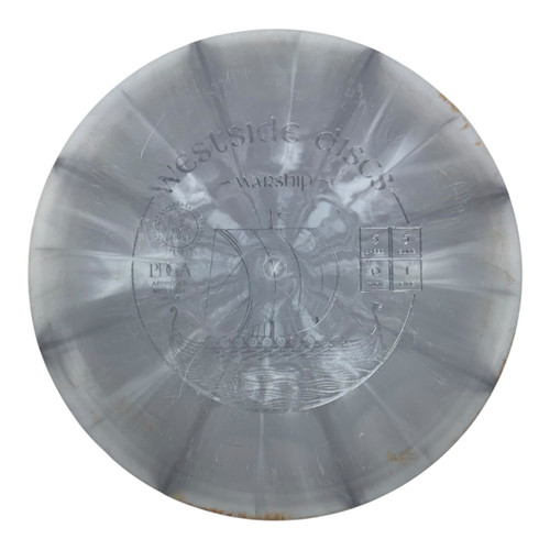 Vist Large View of Product Image Which is Used Westside BT ORIGIO BURST WARSHIP Disc Golf Mid Range Grey