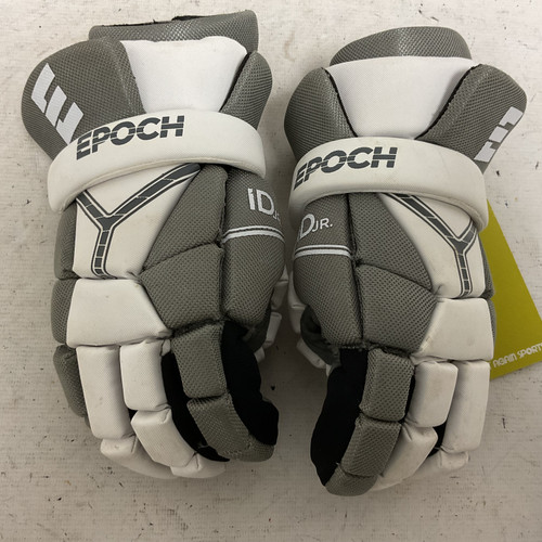 Vist Large View of Product Image Which is Used Epoch ID JR Lacrosse Gloves Junior Grey And White SM