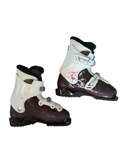 Vist Large View of Product Image Which is Used Salomon T2 Girls DH Ski Boot Purple 180 MP - Y11