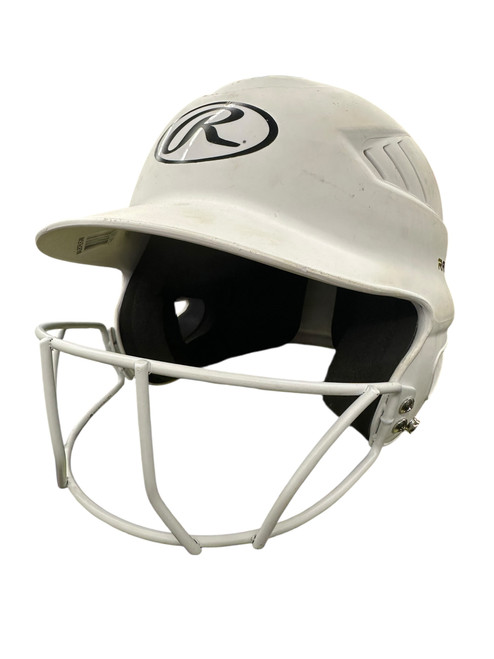 Vist Large View of Product Image Which is Used Rawlings RCFH SOFTBALL HELMET Batting Helmet w/Mask White MD