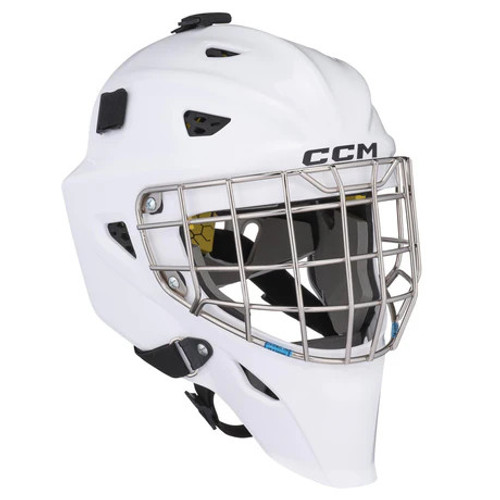 Vist Large View of Product Image Which is New CCM AXIS F5 GOALIE MASK Youth Goalie Helmet/Mask White