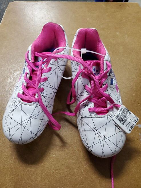 Vist Large View of Product Image Which is Used Soccer Cleats White And Pink Youth 13.0