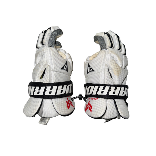 Vist Large View of Product Image Which is Used Warrior RABIL NEXT Lacrosse Gloves Junior White XXS