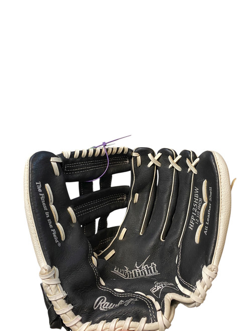 Vist Large View of Product Image Which is Used Rawlings HIGH LIGHT SERIES BB/SB Glove RH Throw Black 12 1/2"