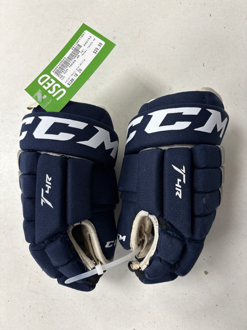 Vist Large View of Product Image Which is Used CCM TACKS 4R Junior Gloves Navy And White 10"