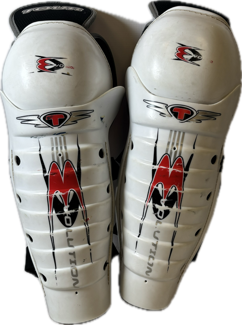 Vist Large View of Product Image Which is Used EVOLUTION Senior Shin Guards White 15"
