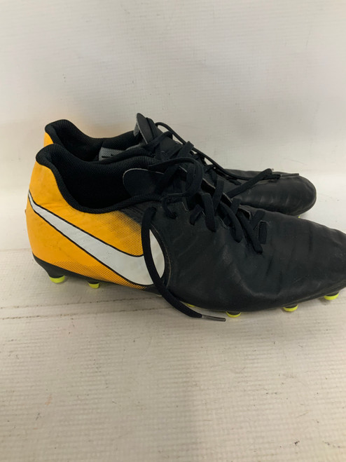 Vist Large View of Product Image Which is Used Nike TIEMPO Soccer Cleats White/Black/Yellow Senior 10