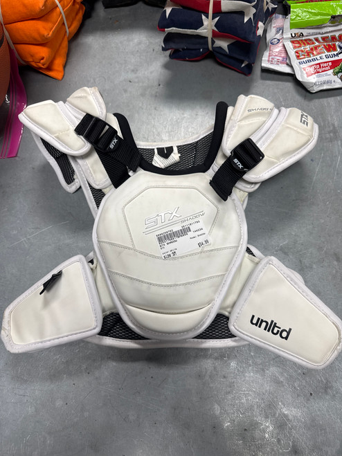 Vist Large View of Product Image Which is Used STX SHADOW Lacrosse Shoulder Pads White SM