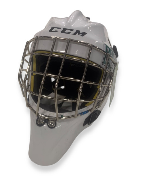Vist Large View of Product Image Which is Used CCM AXIS 1.5 Junior Goalie Helmet/Mask White One Size