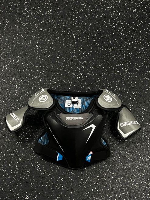 Vist Large View of Product Image Which is Used Maverik CHARGER EKG Lacrosse Shoulder Pads Black XS
