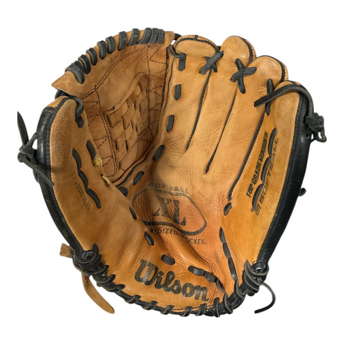 Vist Large View of Product Image Which is Used Wilson XL RH Throw Fastpitch Gloves Brown 13"