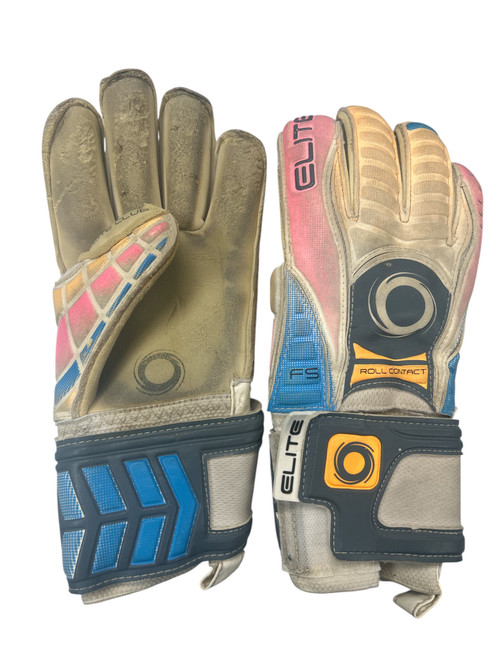 Vist Large View of Product Image Which is Used Elite FS Soccer Goalie Gloves White And Pink 8