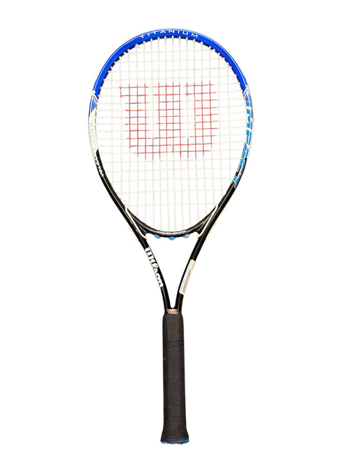 Vist Large View of Product Image Which is Used Wilson IMPACT Adult Tennis Racquet Royal Blue 4 1/4"