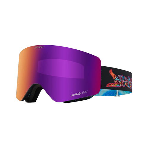 Vist Large View of Product Image Which is New Dragon R1 OTG 2026 Snow Goggles- Rattlecan/Lumalens Purple Ionized and Amber Lenses