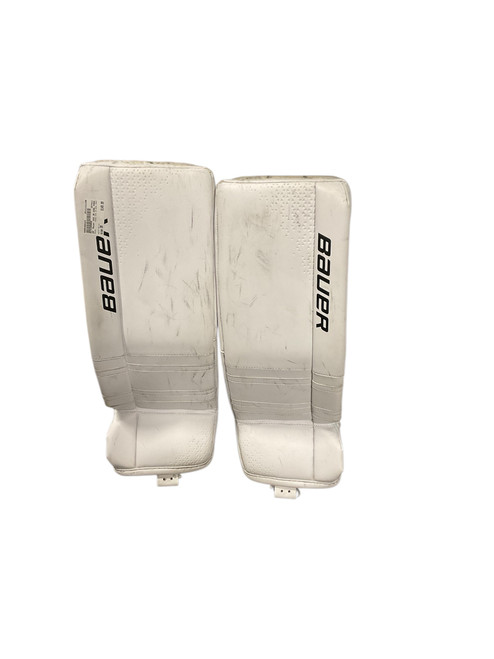 Vist Large View of Product Image Which is Used Bauer GSX JR GOAL PADS Goalie Leg Pads Junior White SM