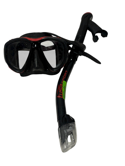 Vist Large View of Product Image Which is Used Tusa Sport Powerview Dry Dive Mask and Snorkel Combo Red and Black