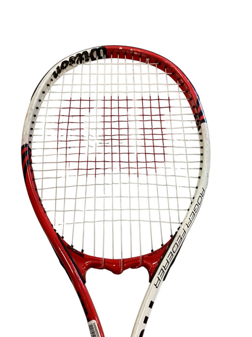 Vist Large View of Product Image Which is Used Wilson FEDERER 110 Adult Tennis Racquet Red 4 1/4"