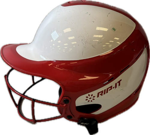 Vist Large View of Product Image Which is Used RIP-IT Batting Helmet w/Mask Silver And Red S/M