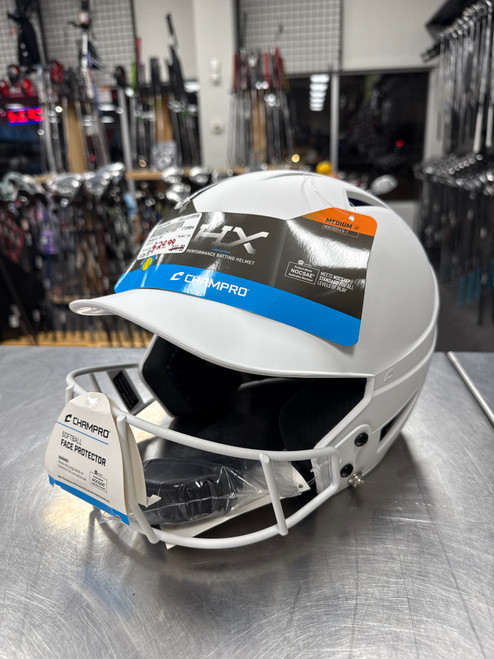 Vist Large View of Product Image Which is New Champro HX Batting Helmet w/Mask White MD