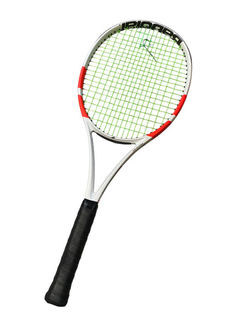 Vist Large View of Product Image Which is Used Babolat PURE STRIKE 100 Adult Tennis Racquet White 4 1/4"