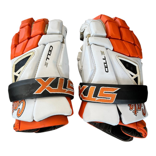 Vist Large View of Product Image Which is Used STX CELL IV Lacrosse Gloves Mens Orange 14"