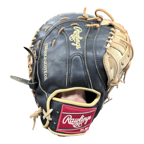 Vist Large View of Product Image Which is Used Rawlings HEART OF THE HIDE PRORFM18-17B BB/SB First Base RH Throw Black And Tan 12 1/2"