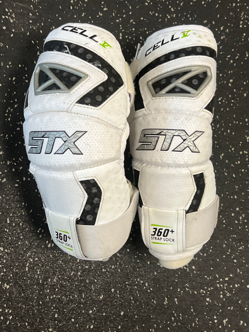 Vist Large View of Product Image Which is Used STX CELL V Lacrosse Arm Pads/Guards White LG