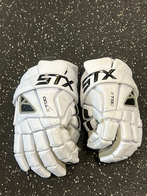Vist Large View of Product Image Which is Used STX CELL IV Lacrosse Gloves Mens White 13"