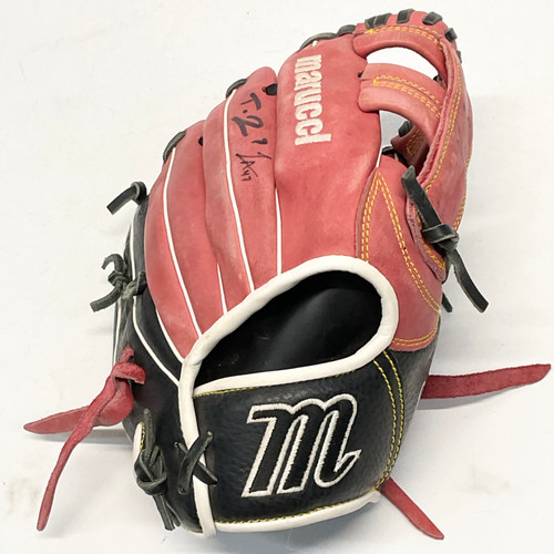 Vist Large View of Product Image Which is Used Marucci CADDO BB/SB Glove RH Throw Black And Red 11"