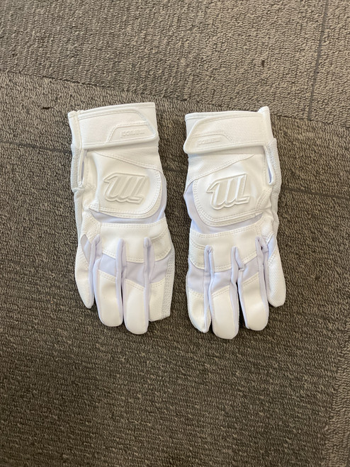 Vist Large View of Product Image Which is Used Marucci BB/SB Batting Gloves White LG