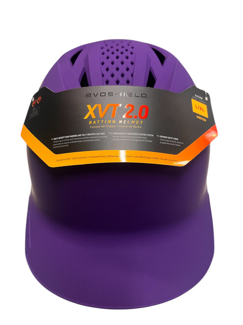 Vist Large View of Product Image Which is Used Evoshield XVT 2.0 Batting Helmet No Mask Purple L/XL