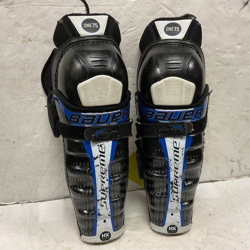 Vist Large View of Product Image Which is Used Bauer SUPREME ONE 75 Junior Shin Guards White/Black/Royal 11"