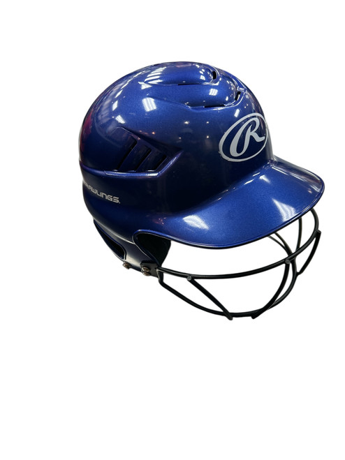 Vist Large View of Product Image Which is Used Rawlings RCFH 6 1/2 - 7 1/2 W/MASK Batting Helmet w/Mask Navy Blue MD