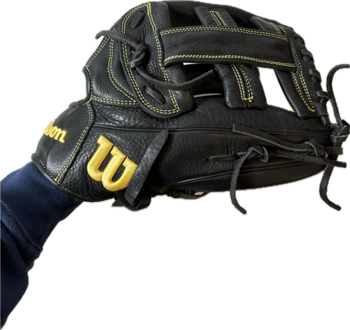 Vist Large View of Product Image Which is Used Wilson A950 BB/SB Glove RH Throw Black 12"